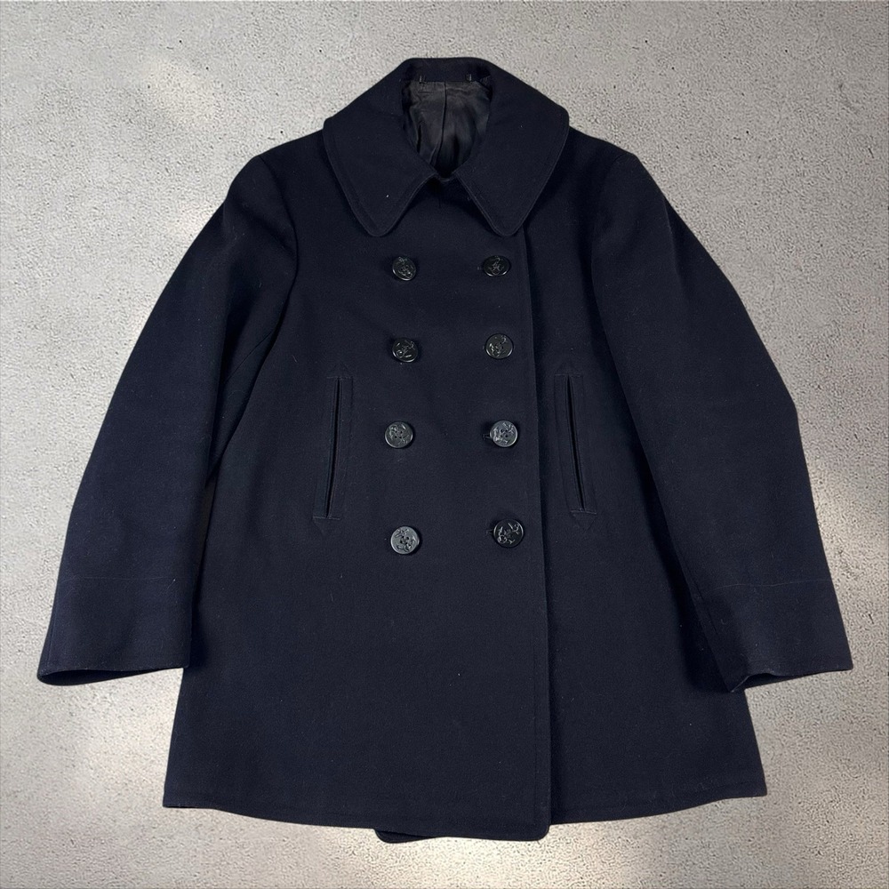 Vintage 40s WWII US Navy Wool Pea Coat 10 Button Cord Pockets Named Kersey M/L